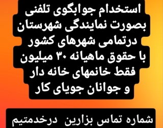 جذب همکار خانم نمایندگی فروش جوابگویی تلفنی کاردرمنزل