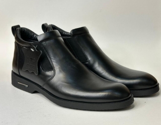 نیم بوت مردانه چرمی مشکی کش دار