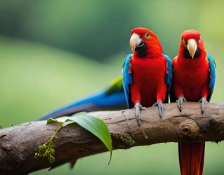 two-parrots-are-sitting-branch-with-green-leaves-it_931576-522